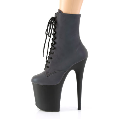 FLAMINGO-1020REFL *8" Heel, 4" PF Lace-Up Front Ankle Boot, Side Zip