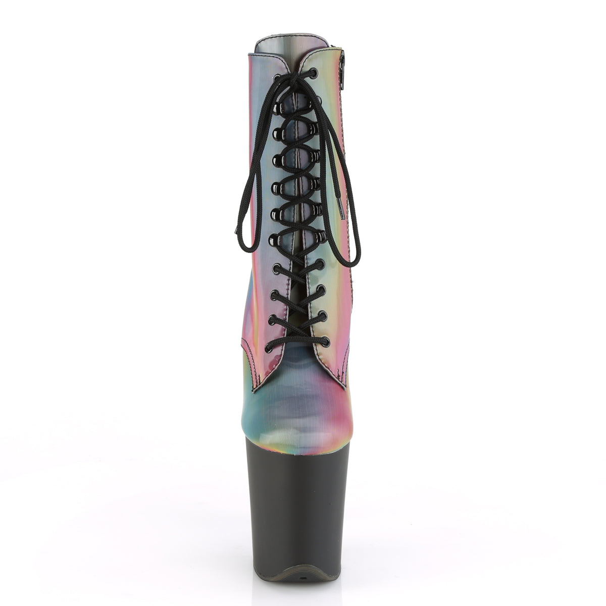 FLAMINGO-1020REFL *8" Heel, 4" PF Lace-Up Front Ankle Boot, Side Zip