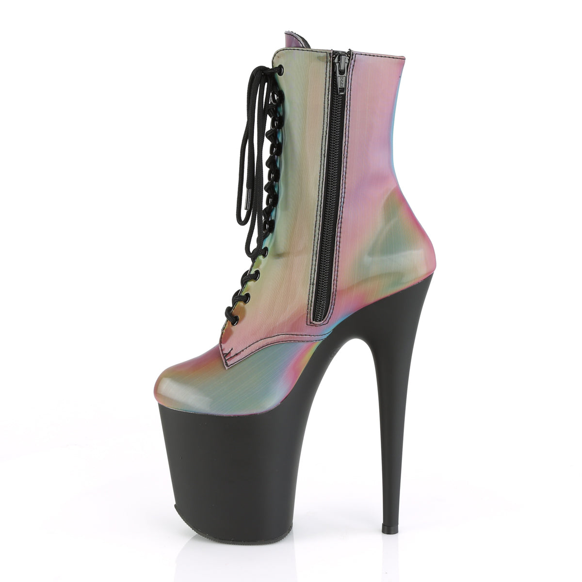 FLAMINGO-1020REFL *8" Heel, 4" PF Lace-Up Front Ankle Boot, Side Zip