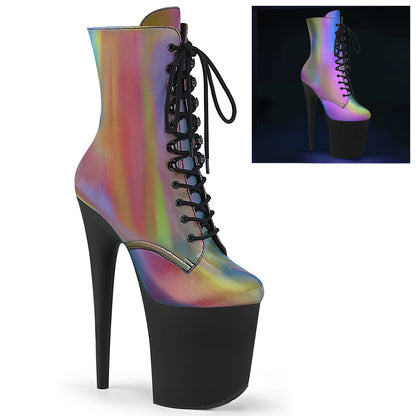 FLAMINGO-1020REFL *8" Heel, 4" PF Lace-Up Front Ankle Boot, Side Zip