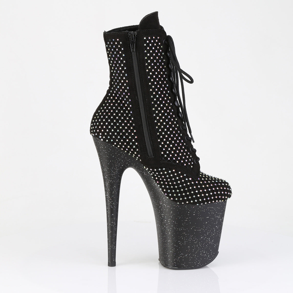 FLAMINGO-1020RM *8" Heel, 4" PF Lace-Up RS Mesh Ankle Boot, Side Zip