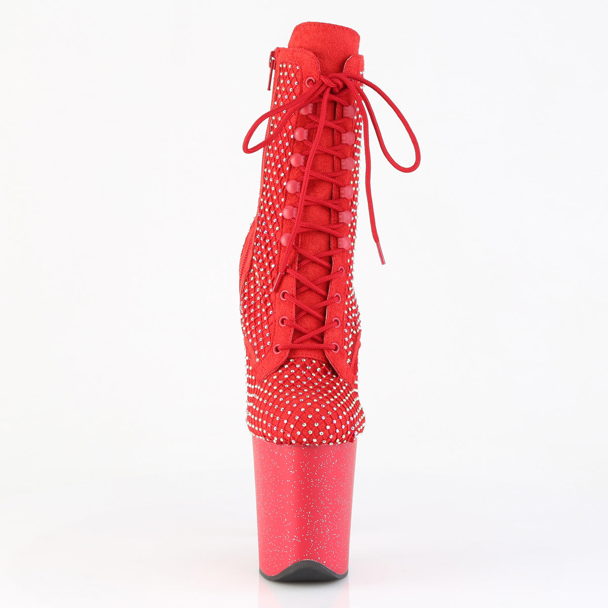 FLAMINGO-1020RM *8" Heel, 4" PF Lace-Up RS Mesh Ankle Boot, Side Zip