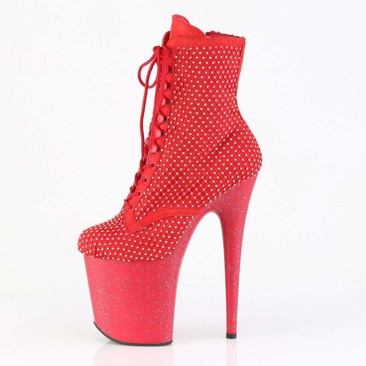 FLAMINGO-1020RM *8" Heel, 4" PF Lace-Up RS Mesh Ankle Boot, Side Zip