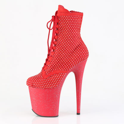 FLAMINGO-1020RM *8" Heel, 4" PF Lace-Up RS Mesh Ankle Boot, Side Zip