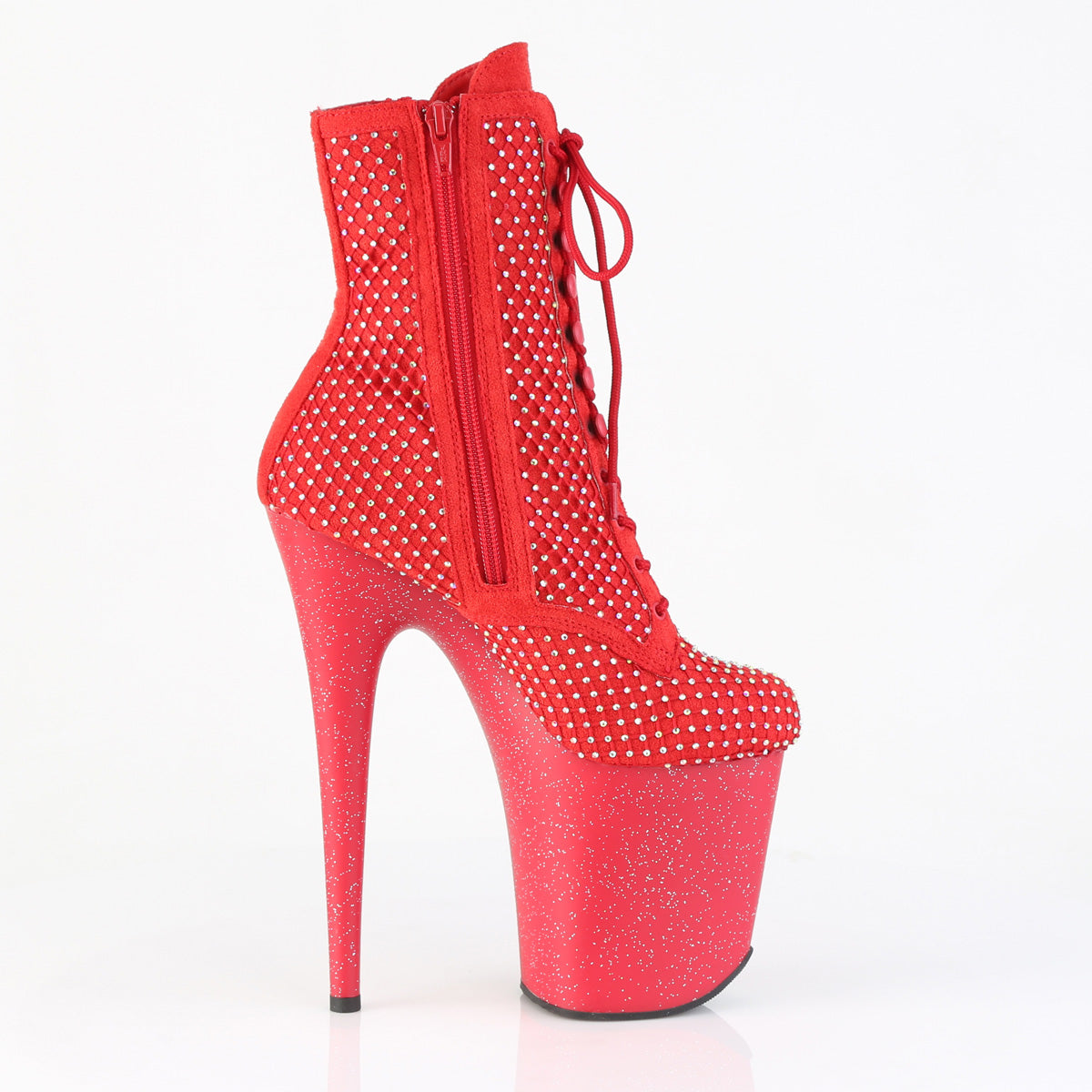 FLAMINGO-1020RM *8" Heel, 4" PF Lace-Up RS Mesh Ankle Boot, Side Zip