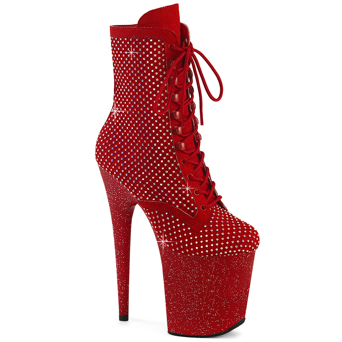 FLAMINGO-1020RM *8" Heel, 4" PF Lace-Up RS Mesh Ankle Boot, Side Zip