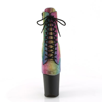 FLAMINGO-1020RS *8" Heel, 4" PF Lace-Up RS Embellished Ankle Boot, Side Zip