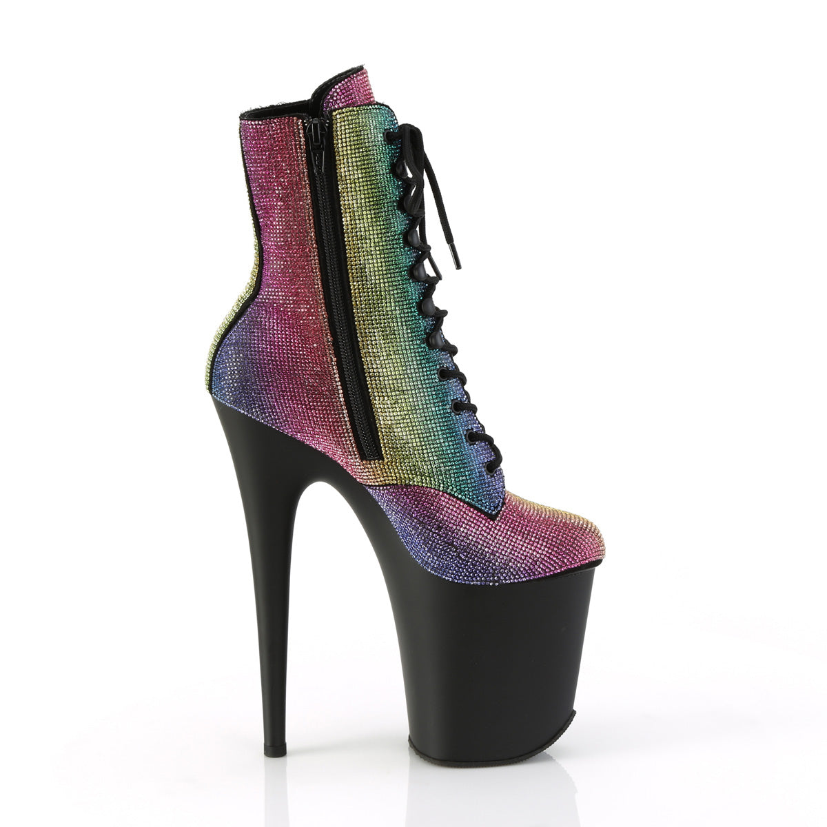 FLAMINGO-1020RS *8" Heel, 4" PF Lace-Up RS Embellished Ankle Boot, Side Zip