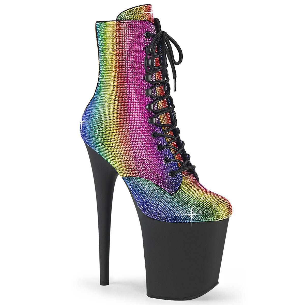 FLAMINGO-1020RS *8" Heel, 4" PF Lace-Up RS Embellished Ankle Boot, Side Zip