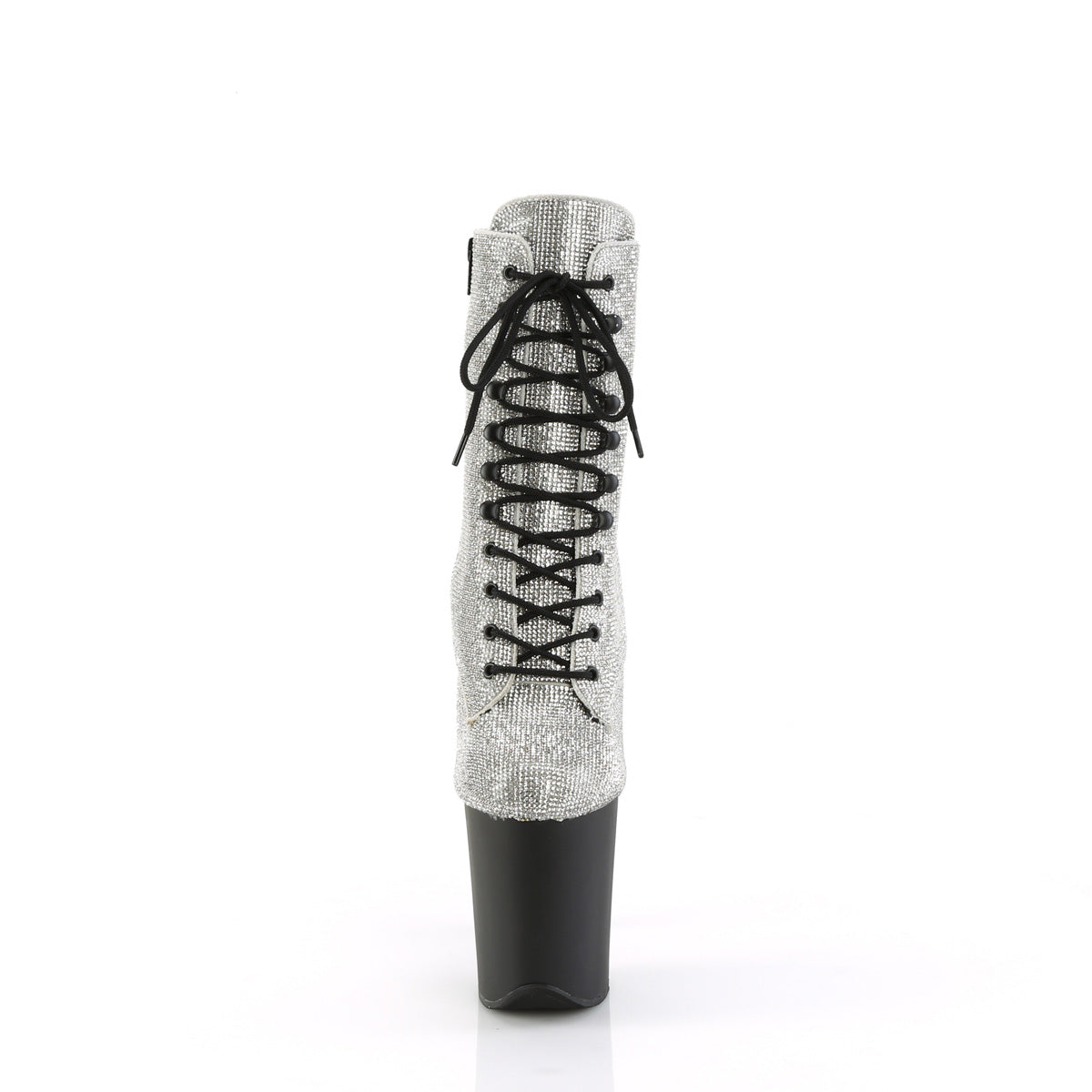 FLAMINGO-1020RS *8" Heel, 4" PF Lace-Up RS Embellished Ankle Boot, Side Zip