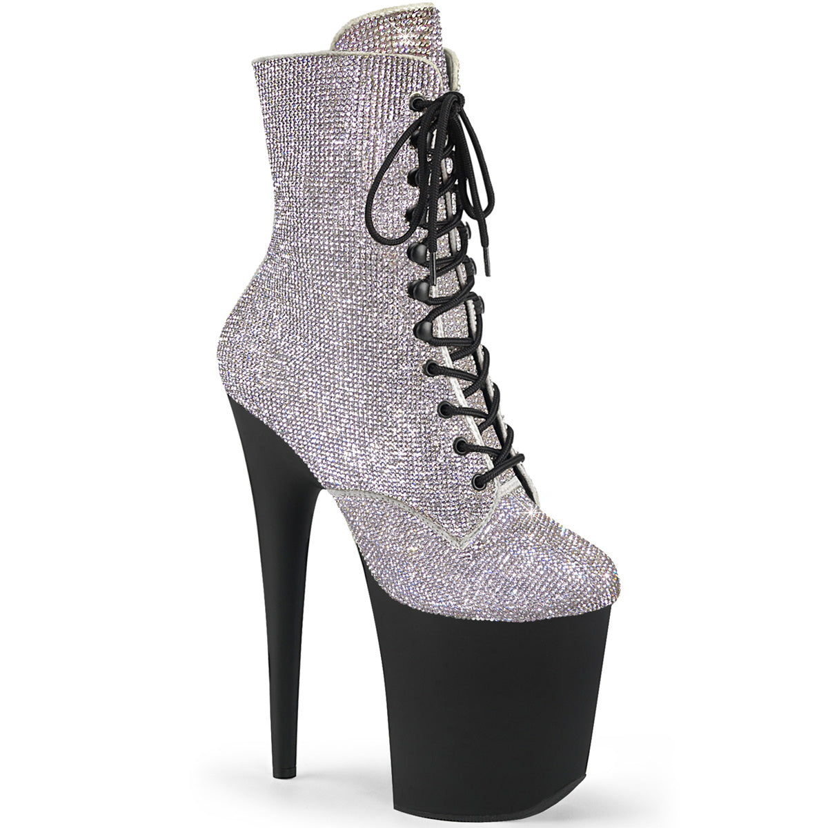 FLAMINGO-1020RS *8" Heel, 4" PF Lace-Up RS Embellished Ankle Boot, Side Zip