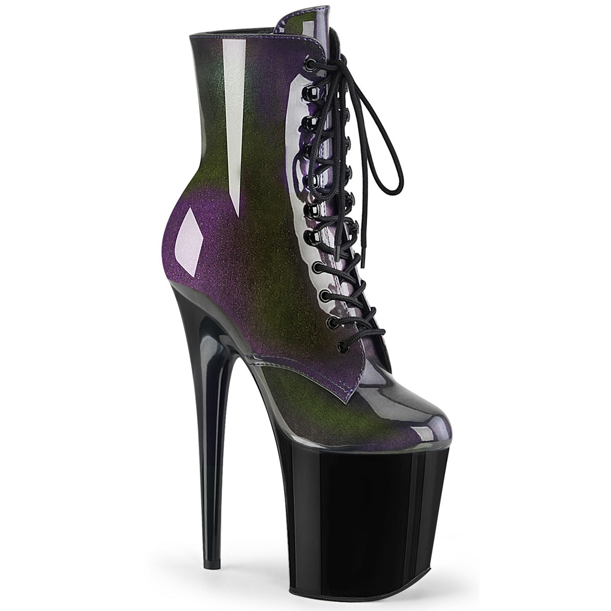 FLAMINGO-1020SHG *8" Heel, 4" PF Lace-Up Front Ankle Boot, Side Zip