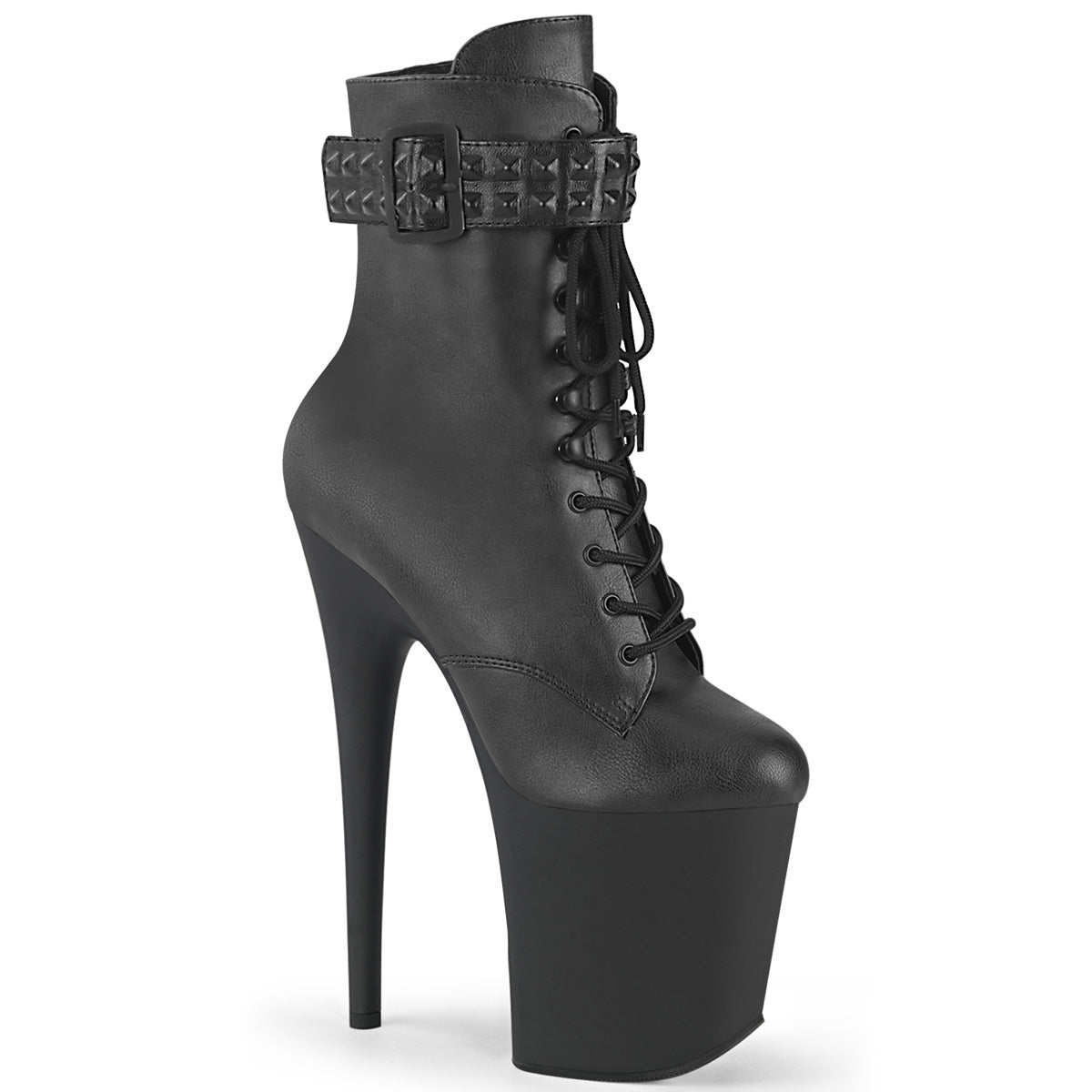 FLAMINGO-1020STR *8" Heel, 4" PF Lace-Up Front Ankle Boot, Side Zip