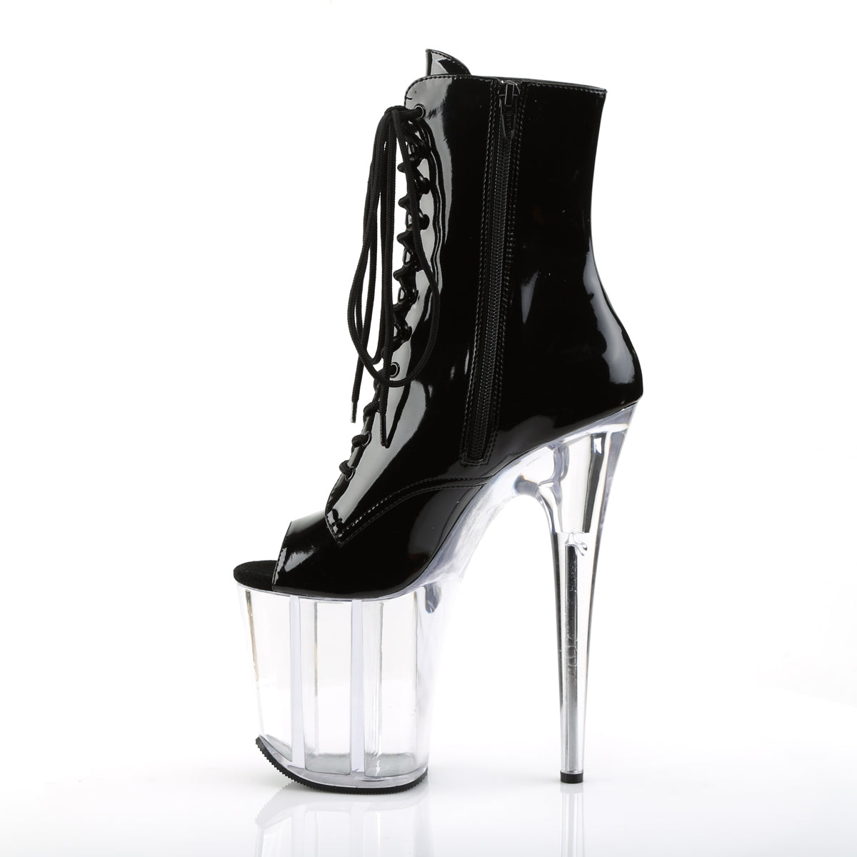 FLAMINGO-1021 8" Heel, 4" PF Peep Toe Lace-Up Ankle Boot, Side Zip