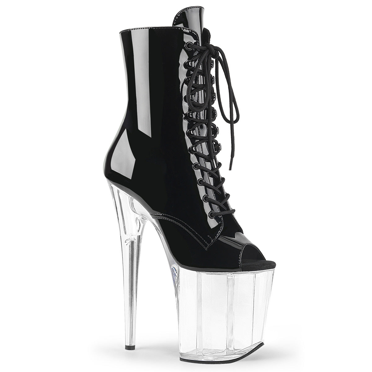FLAMINGO-1021 8" Heel, 4" PF Peep Toe Lace-Up Ankle Boot, Side Zip
