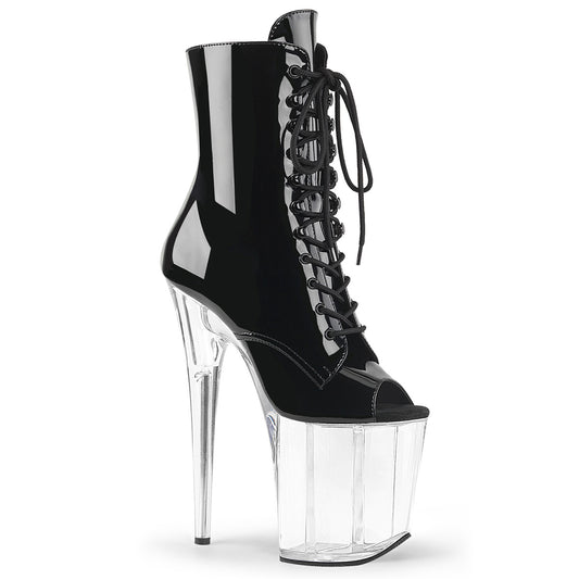 FLAMINGO-1021 8" Heel, 4" PF Peep Toe Lace-Up Ankle Boot, Side Zip