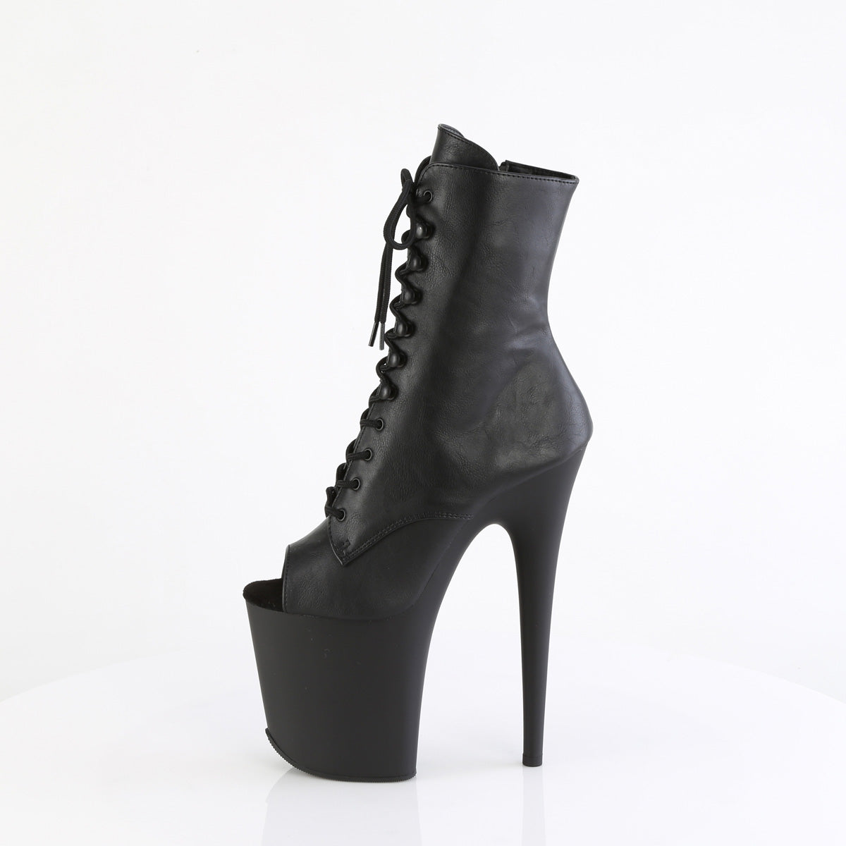 FLAMINGO-1021 8" Heel, 4" PF Peep Toe Lace-Up Ankle Boot, Side Zip
