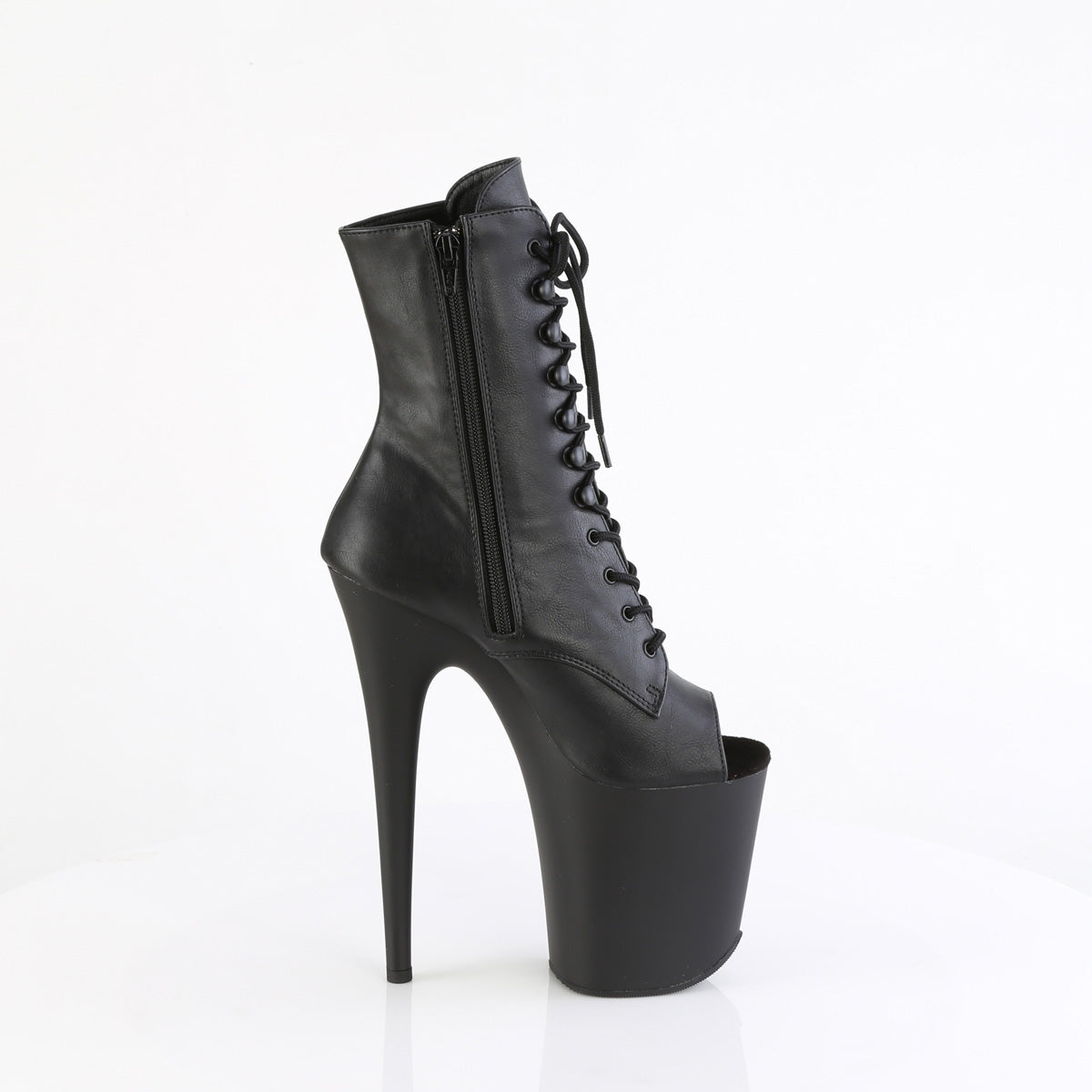 FLAMINGO-1021 8" Heel, 4" PF Peep Toe Lace-Up Ankle Boot, Side Zip