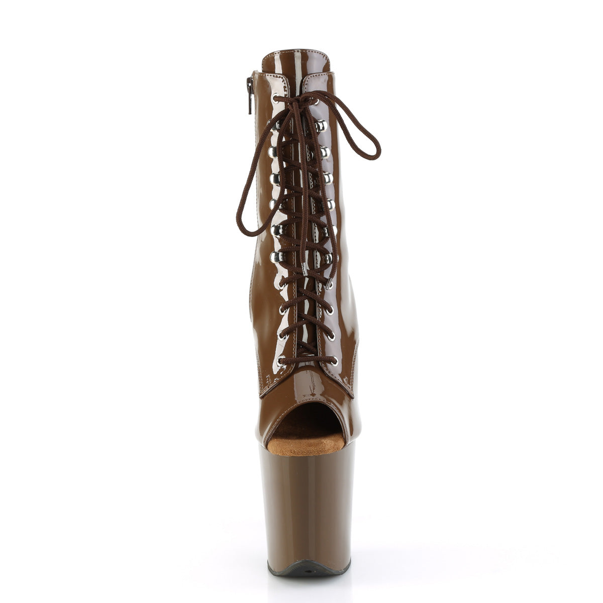 FLAMINGO-1021 8" Heel, 4" PF Peep Toe Lace-Up Ankle Boot, Side Zip