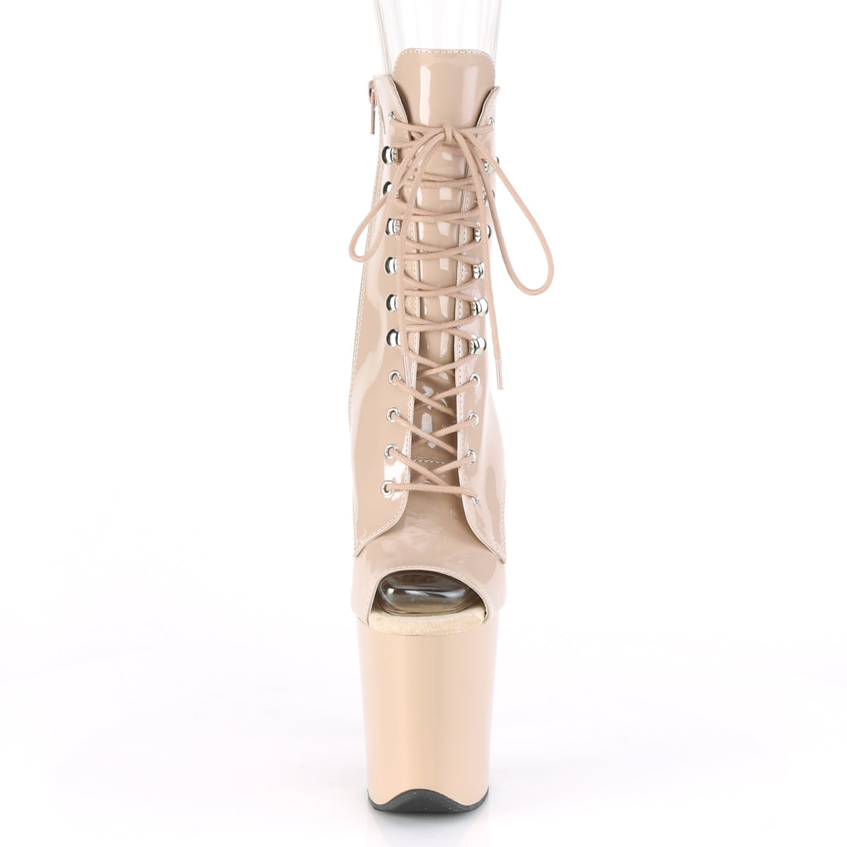 FLAMINGO-1021 8" Heel, 4" PF Peep Toe Lace-Up Ankle Boot, Side Zip