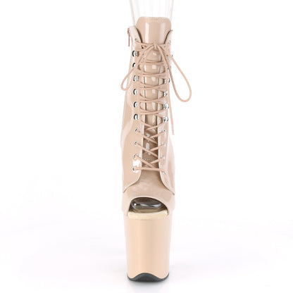 FLAMINGO-1021 8" Heel, 4" PF Peep Toe Lace-Up Ankle Boot, Side Zip