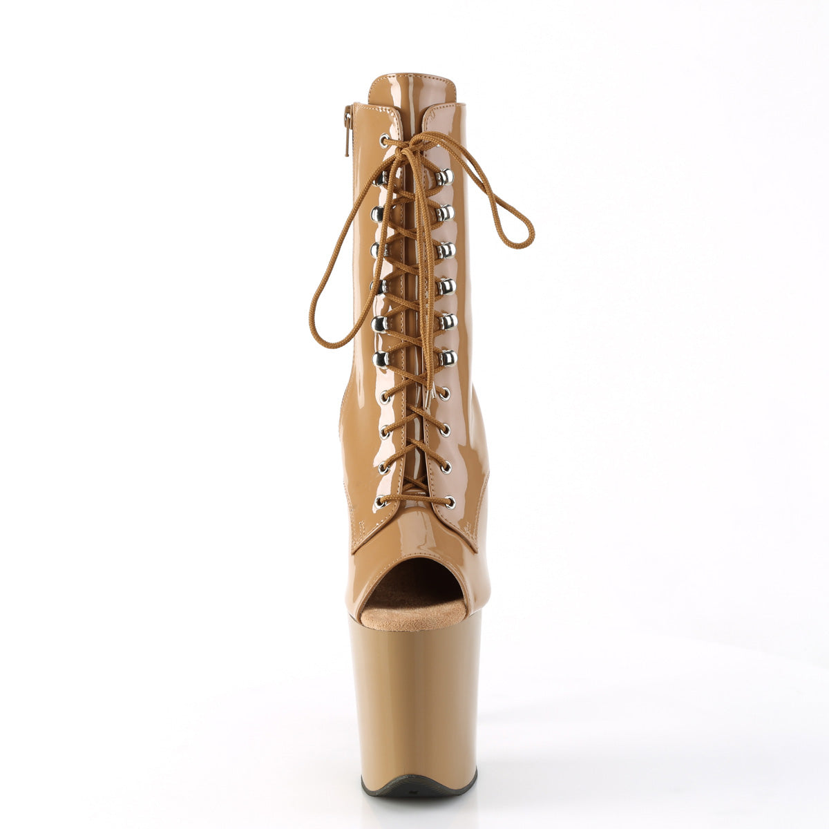 FLAMINGO-1021 8" Heel, 4" PF Peep Toe Lace-up Ankle Boot, Side Zip
