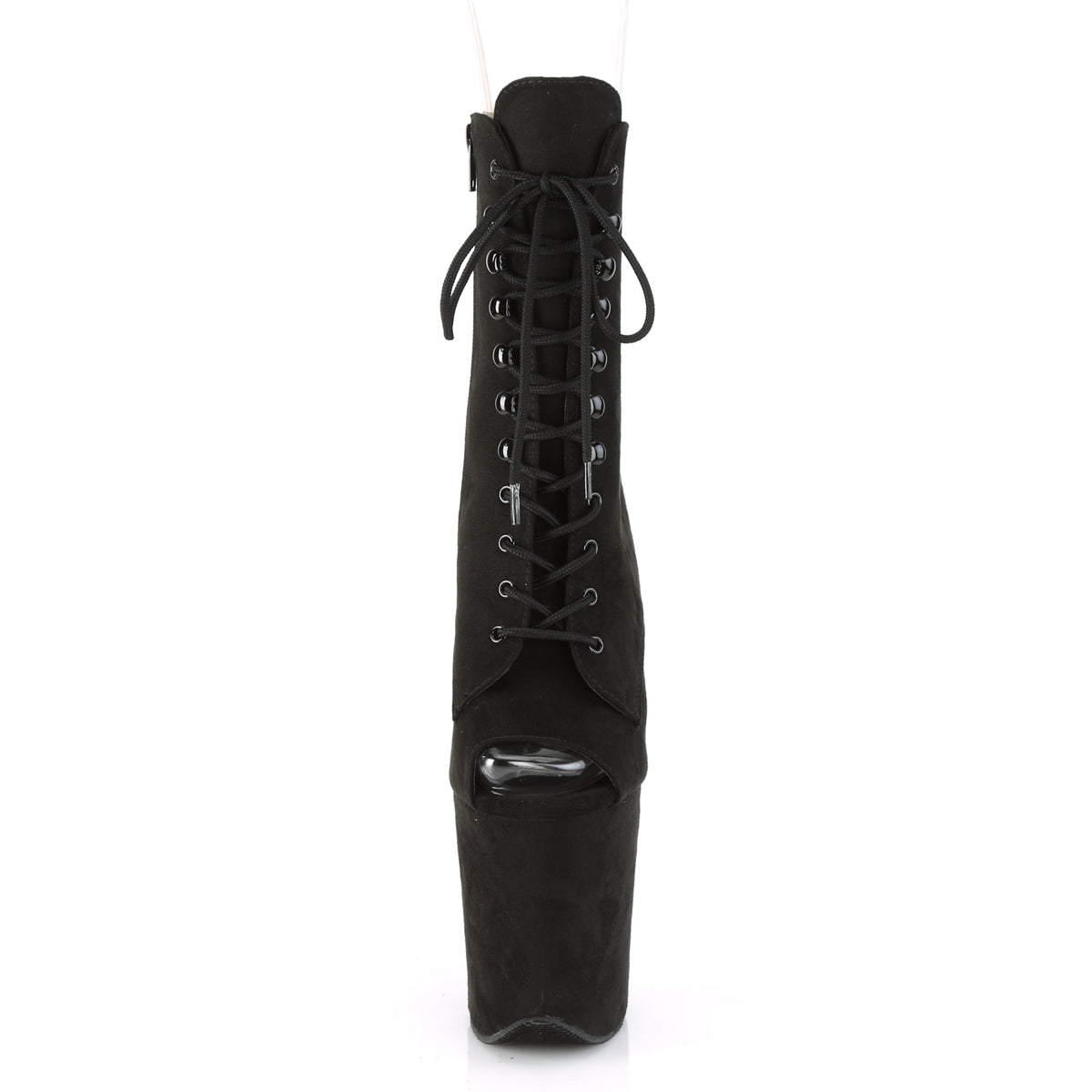 FLAMINGO-1021FS 8" Heel, 4" PF Peep Toe Lace-Up Ankle Boot, Side Zip
