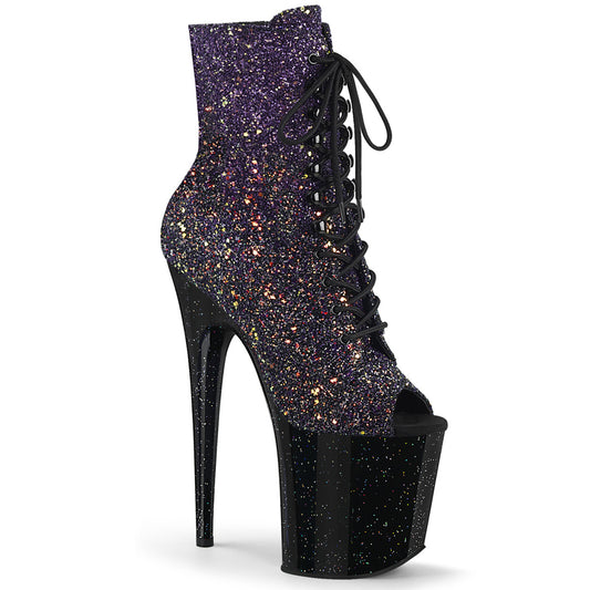 FLAMINGO-1021OMBG *8" Heel, 4" PF Peep Toe Lace-Up Ankle Boot, Side Zip