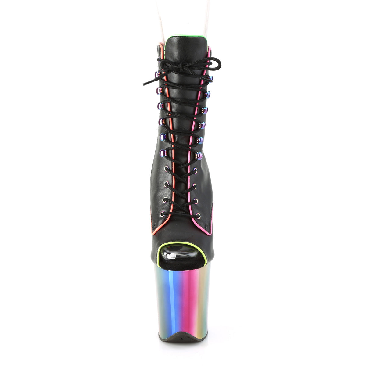 FLAMINGO-1021RC-02 *8" Heel, 4" Chromed PF Peep Toe Laceup Ankle Boot, Side Zip