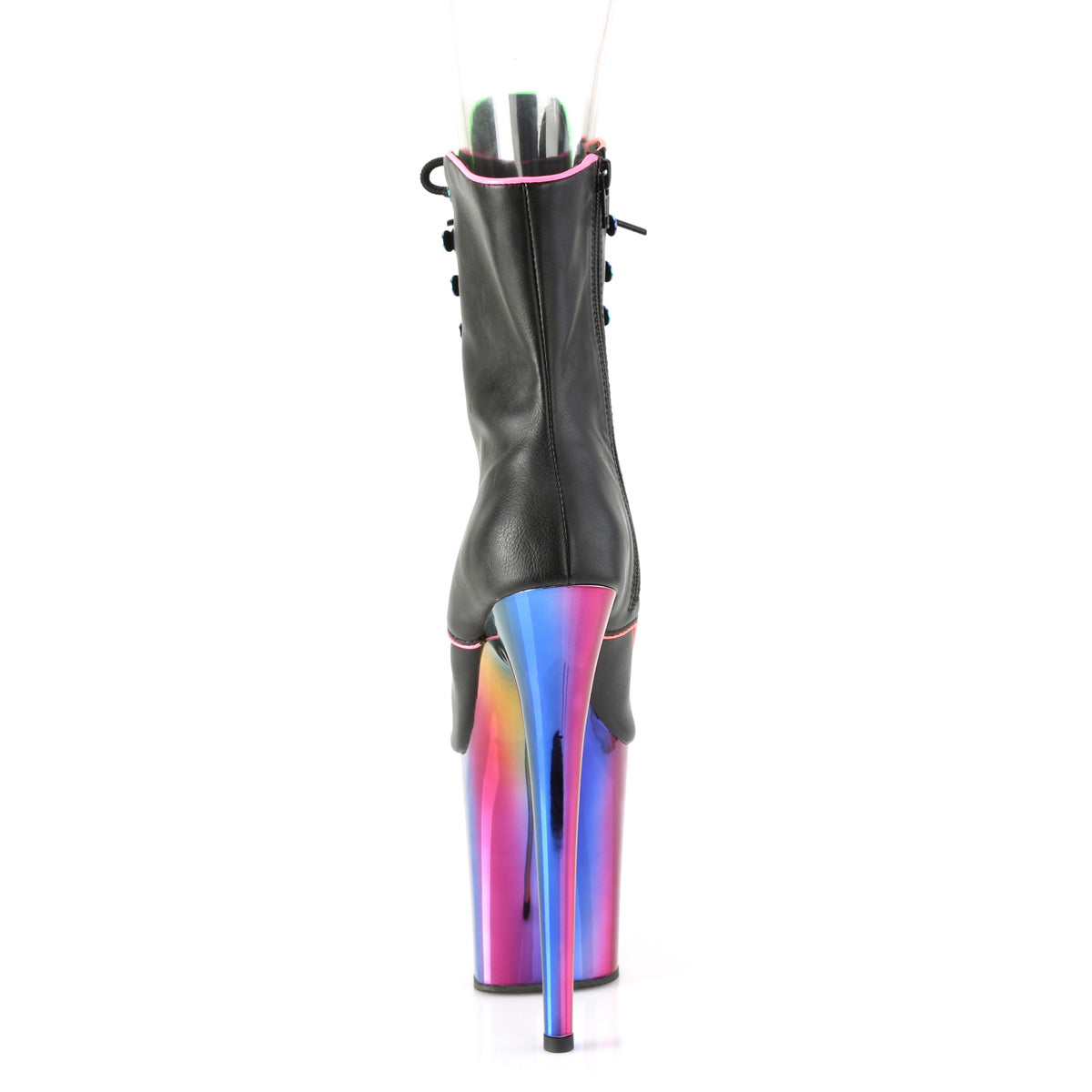 FLAMINGO-1021RC-02 *8" Heel, 4" Chromed PF Peep Toe Laceup Ankle Boot, Side Zip
