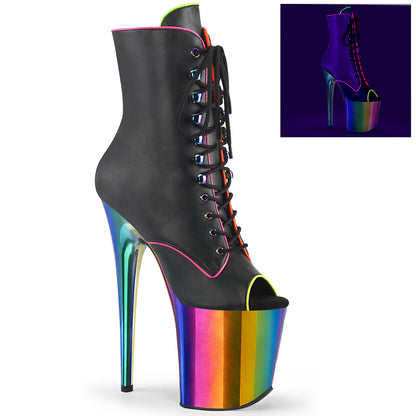 FLAMINGO-1021RC-02 *8" Heel, 4" Chromed PF Peep Toe Laceup Ankle Boot, Side Zip