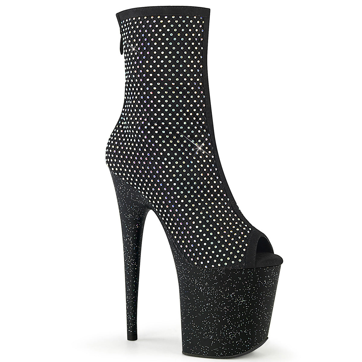 FLAMINGO-1031GM *8" Heel, 4" PF Peep Toe Ankle Boot, Back Zip