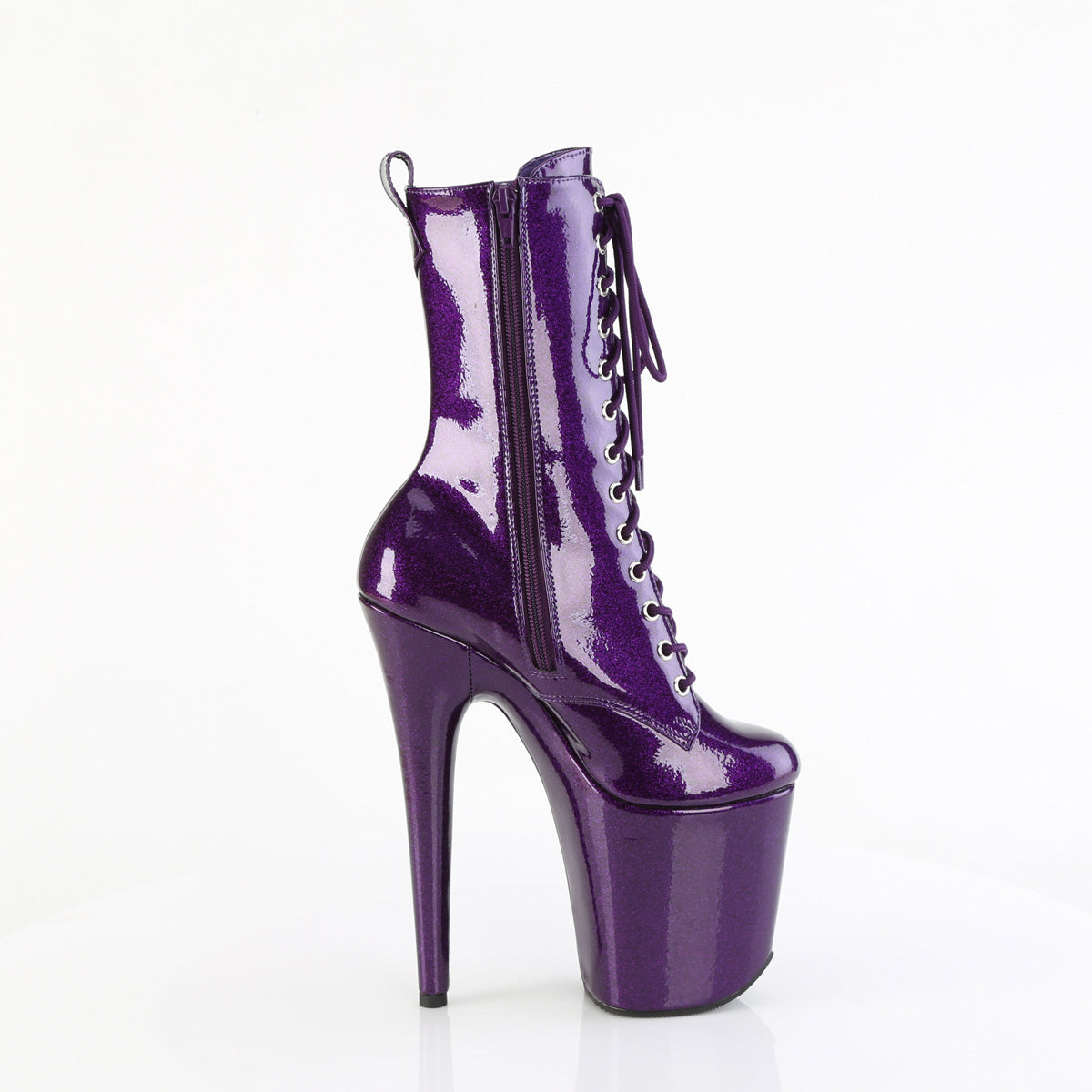 FLAMINGO-1040GP 8" Heel, 4" PF Lace Up Front Ankle Boot, Side Zip