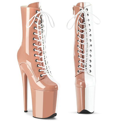 FLAMINGO-1040TT 8" Heel, 4" PF Two Tone Lace-Up Ankle Boot, Side Zip
