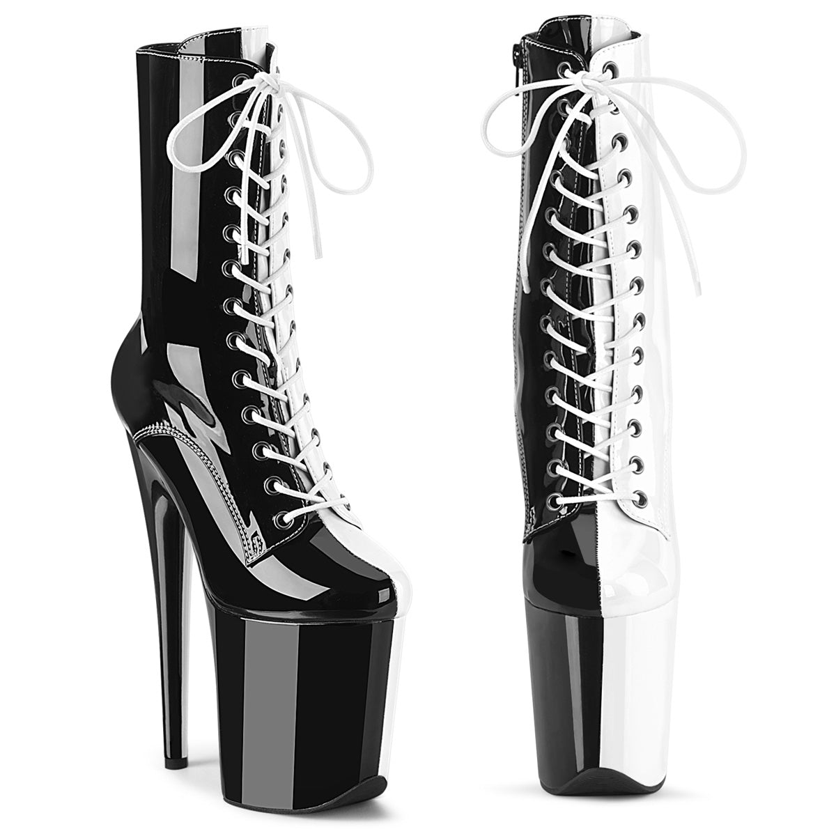 FLAMINGO-1040TT 8" Heel, 4" PF Two Tone Lace-Up Ankle Boot, Side Zip