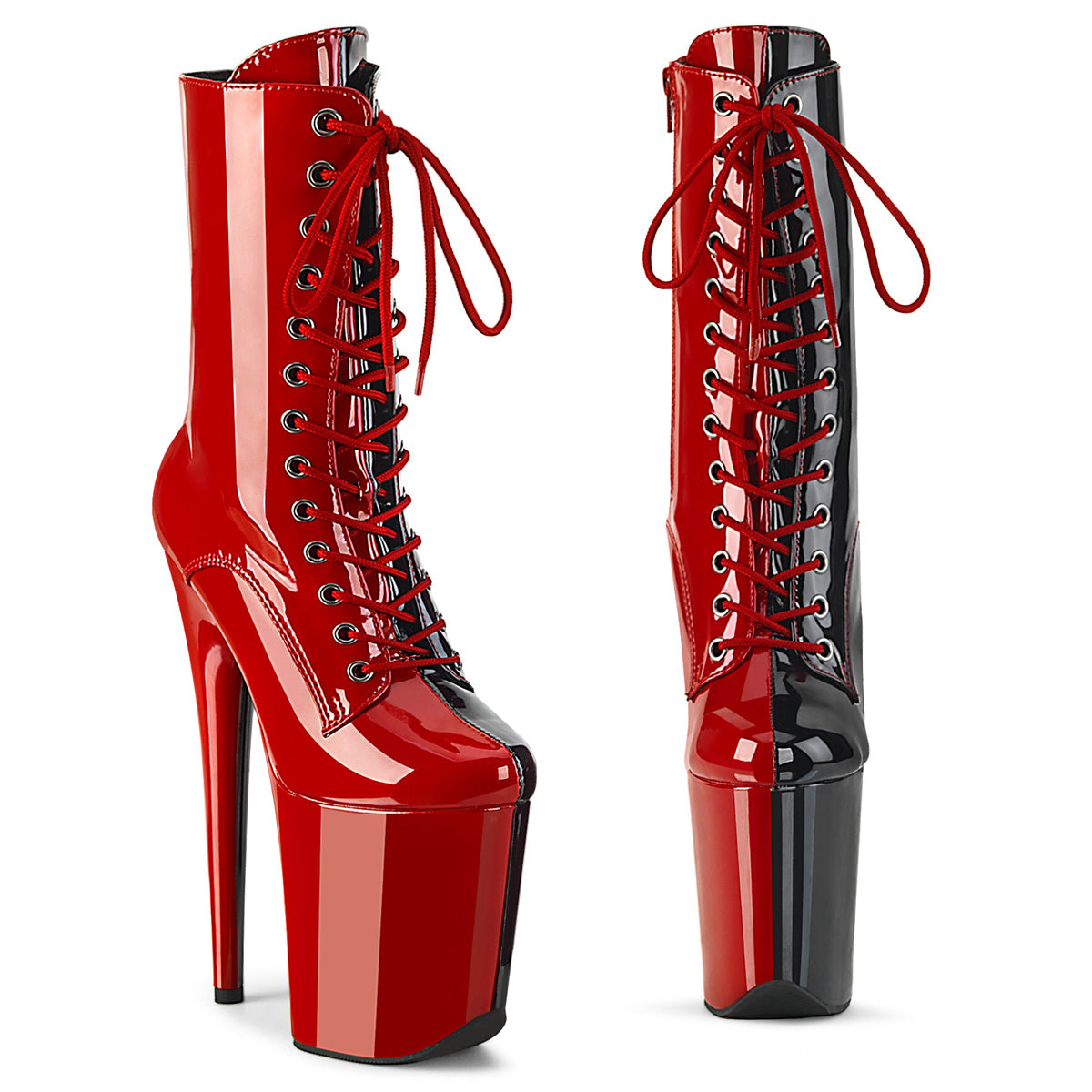 FLAMINGO-1040TT **8" Heel, 4" PF Two Tone Lace-Up Ankle Boot, Side Zip