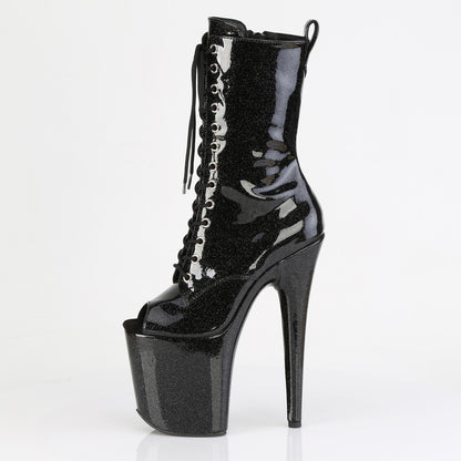 FLAMINGO-1041GP **8" Heel, 4" PF Peep Toe Lace-Up Ankle Boot, Side Zip