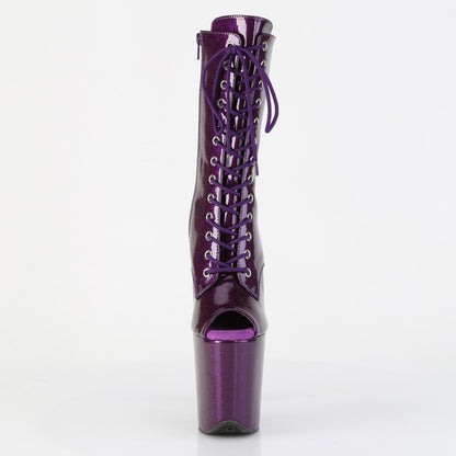 FLAMINGO-1041GP **8" Heel, 4" PF Peep Toe Lace-Up Ankle Boot, Side Zip
