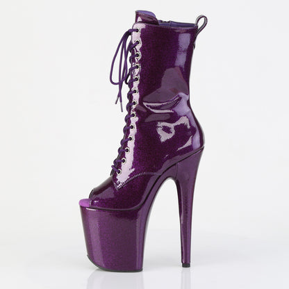 FLAMINGO-1041GP **8" Heel, 4" PF Peep Toe Lace-Up Ankle Boot, Side Zip