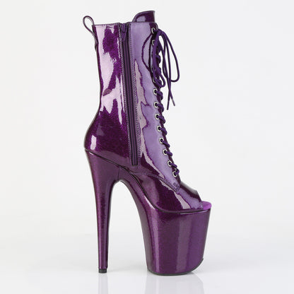 FLAMINGO-1041GP **8" Heel, 4" PF Peep Toe Lace-Up Ankle Boot, Side Zip