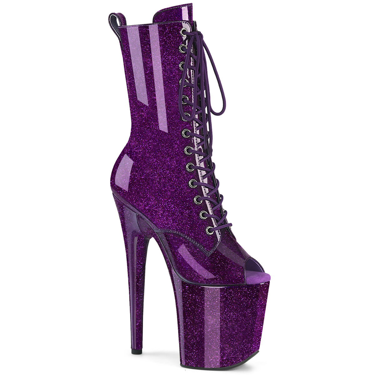 FLAMINGO-1041GP **8" Heel, 4" PF Peep Toe Lace-Up Ankle Boot, Side Zip