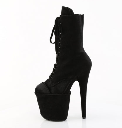 FLAMINGO-1045VEL 8" Heel, 4" PF Velvet Lace-Up Front Ankle Boot