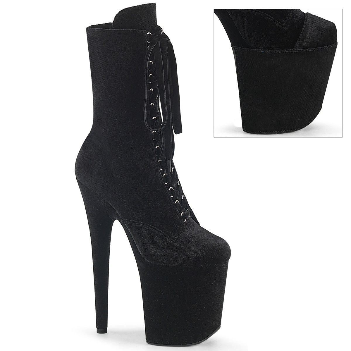 FLAMINGO-1045VEL 8" Heel, 4" PF Velvet Lace-Up Front Ankle Boot