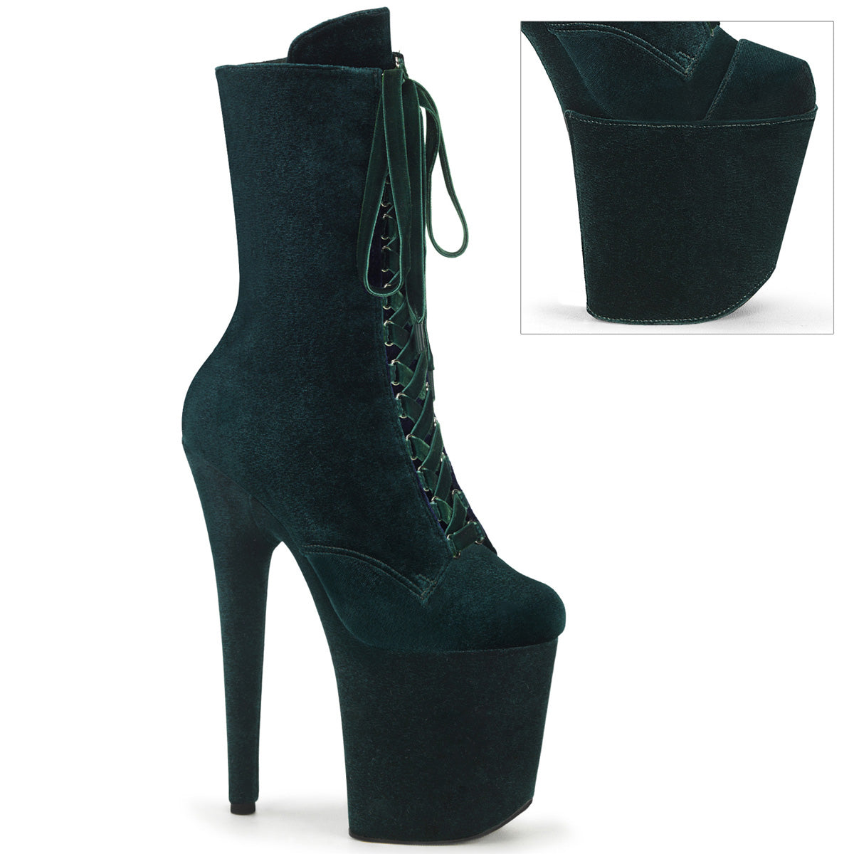 FLAMINGO-1045VEL *8" Heel, 4" PF Velvet Lace-Up Front Ankle Boot