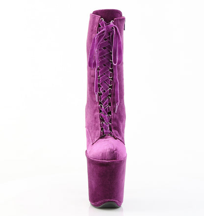 FLAMINGO-1045VEL *8" Heel, 4" PF Velvet Lace-Up Front Ankle Boot
