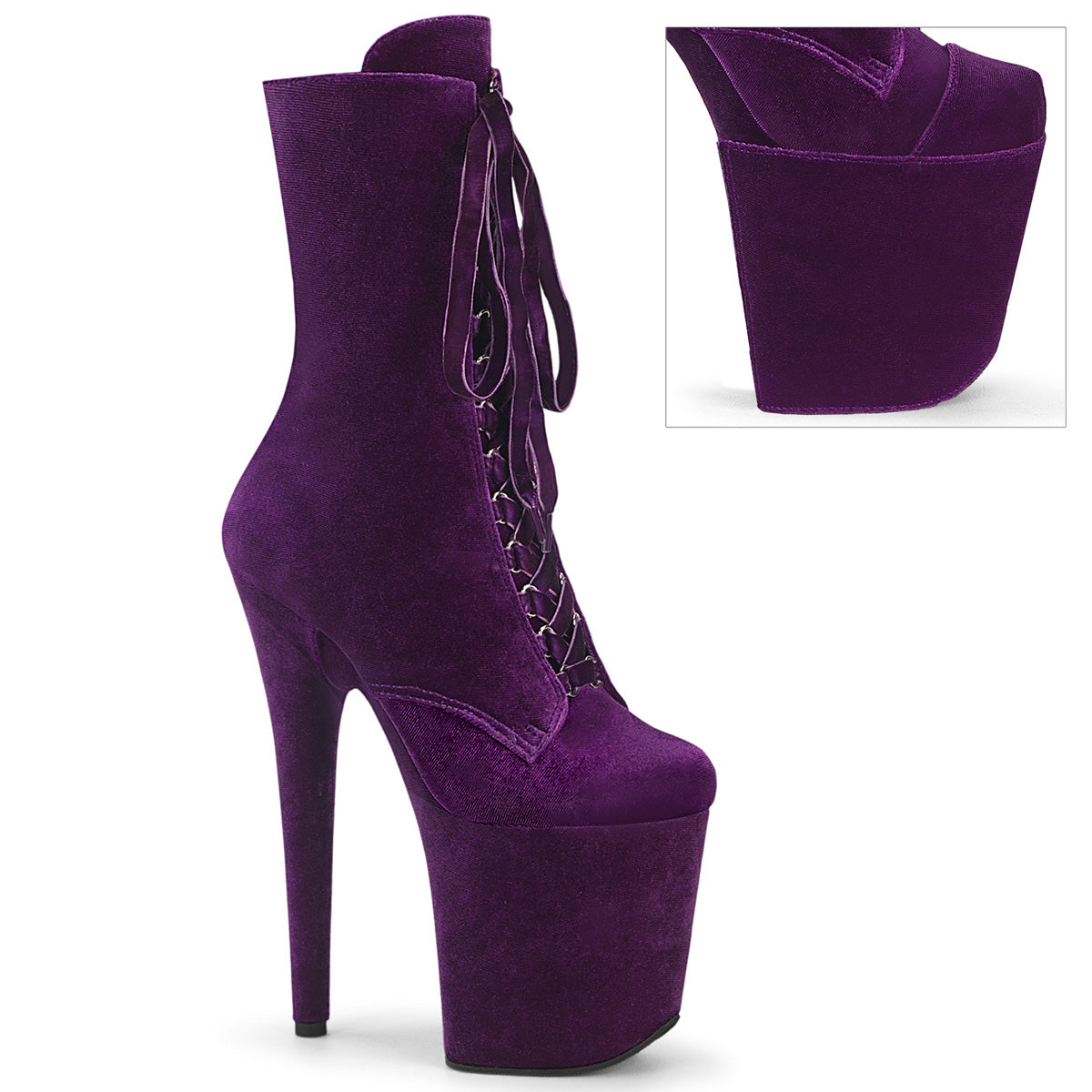 FLAMINGO-1045VEL *8" Heel, 4" PF Velvet Lace-Up Front Ankle Boot