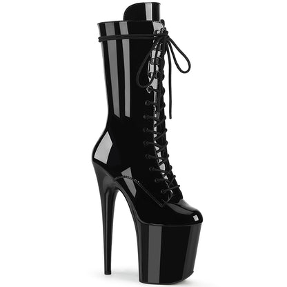 FLAMINGO-1050 8" Heel, 4" PF Lace-Up Front Mid Calf Boot, Side Zip
