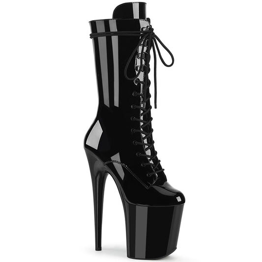 FLAMINGO-1050 8" Heel, 4" PF Lace-Up Front Mid Calf Boot, Side Zip