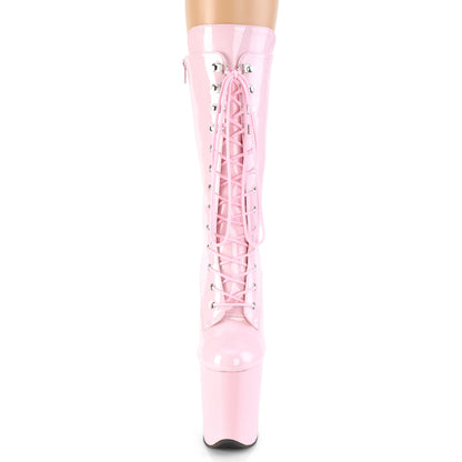 FLAMINGO-1050 8" Heel, 4" PF Lace-Up Front Mid Calf Boot, Side Zip