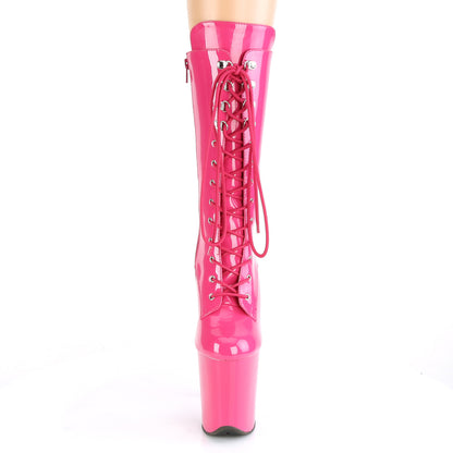 FLAMINGO-1050 8" Heel, 4" PF Lace-Up Front Mid Calf Boot, Side Zip
